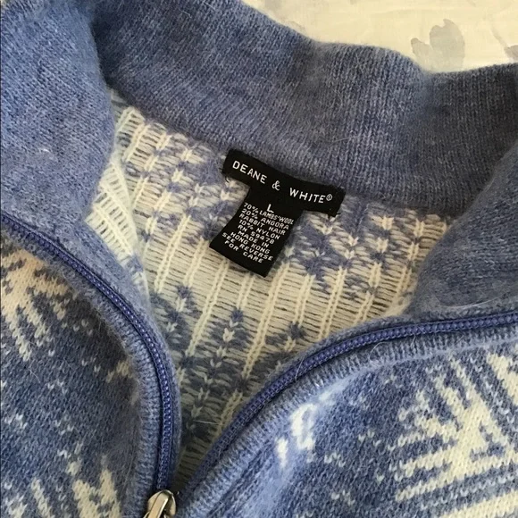 Diane & White Blue/White Lambs Wool/ Rabbit Ski Sweater L - Picture 3 of 7